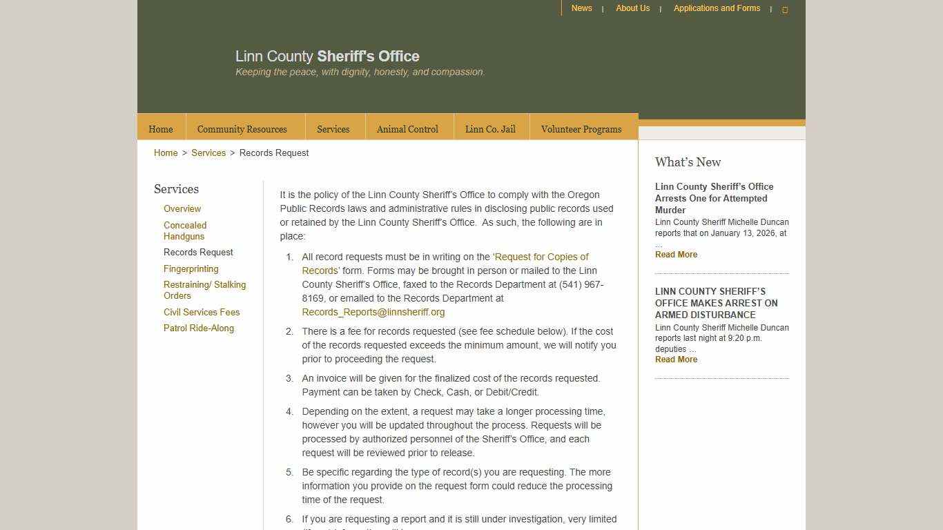 Records Request - Linn County Sheriff's Office
